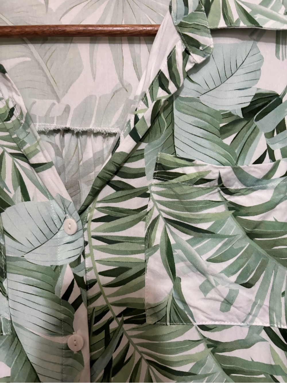 NWOT White Button-Down Shirt with Green Tropical Leaf Print - Picture 2 of 3